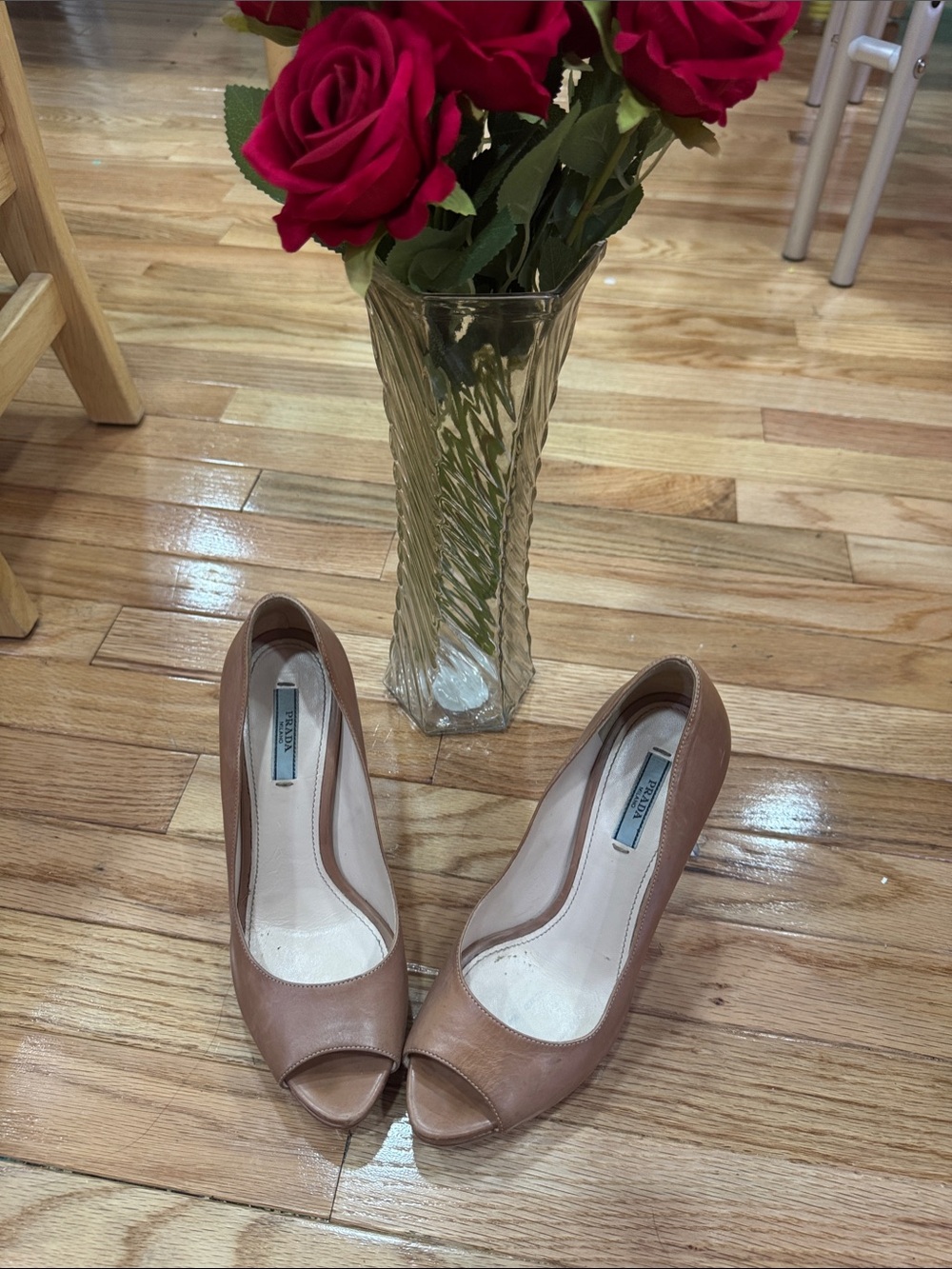 Prada Blush Peep-Toe Leather Pumps